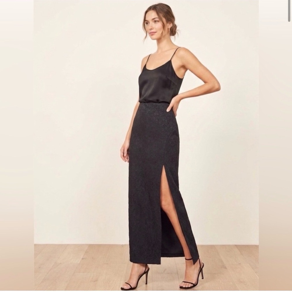 Free People Kendra Black Lace Maxi Skirt Side Slit-Festival-90s- Size 8 NWOT